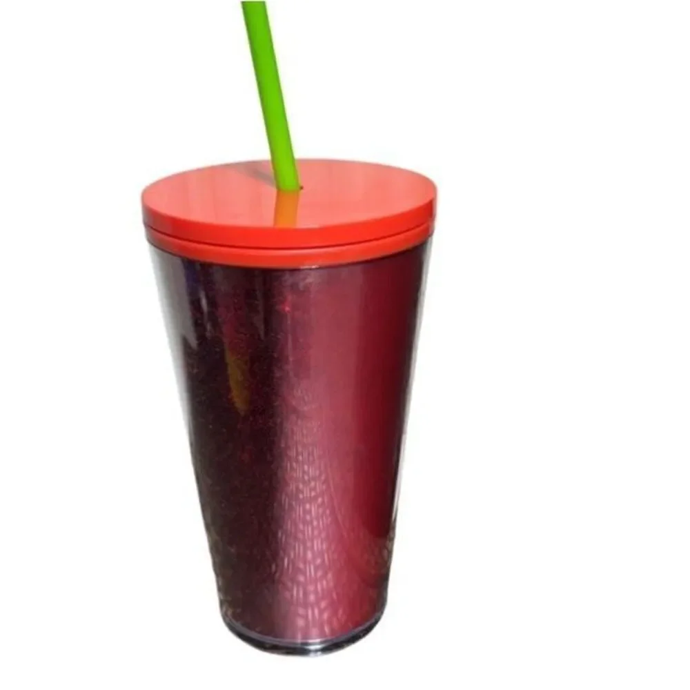 Starbucks Red Glitter Holiday 16oz Tumbler with Lid and Straw